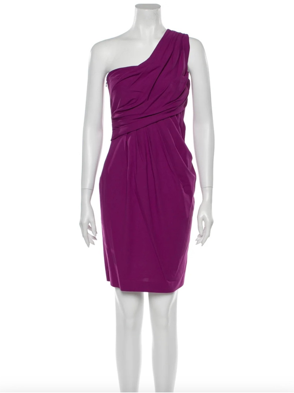 Moschino One-Shoulder Draped Dress in Deep Magenta
